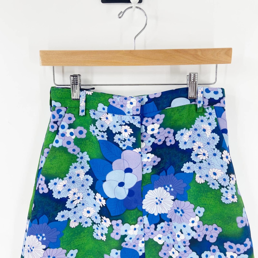 Carven Blue and Green Cady Floral Printed Mini Skirt - Picture 4 of 10